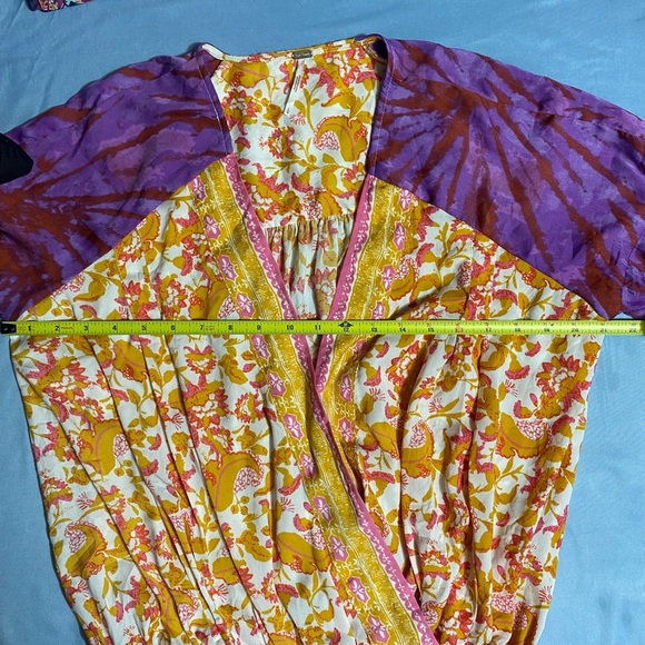 Free People Wrap Blouse in Orange and Yellow with Long Sleeves - Picture 8 of 14